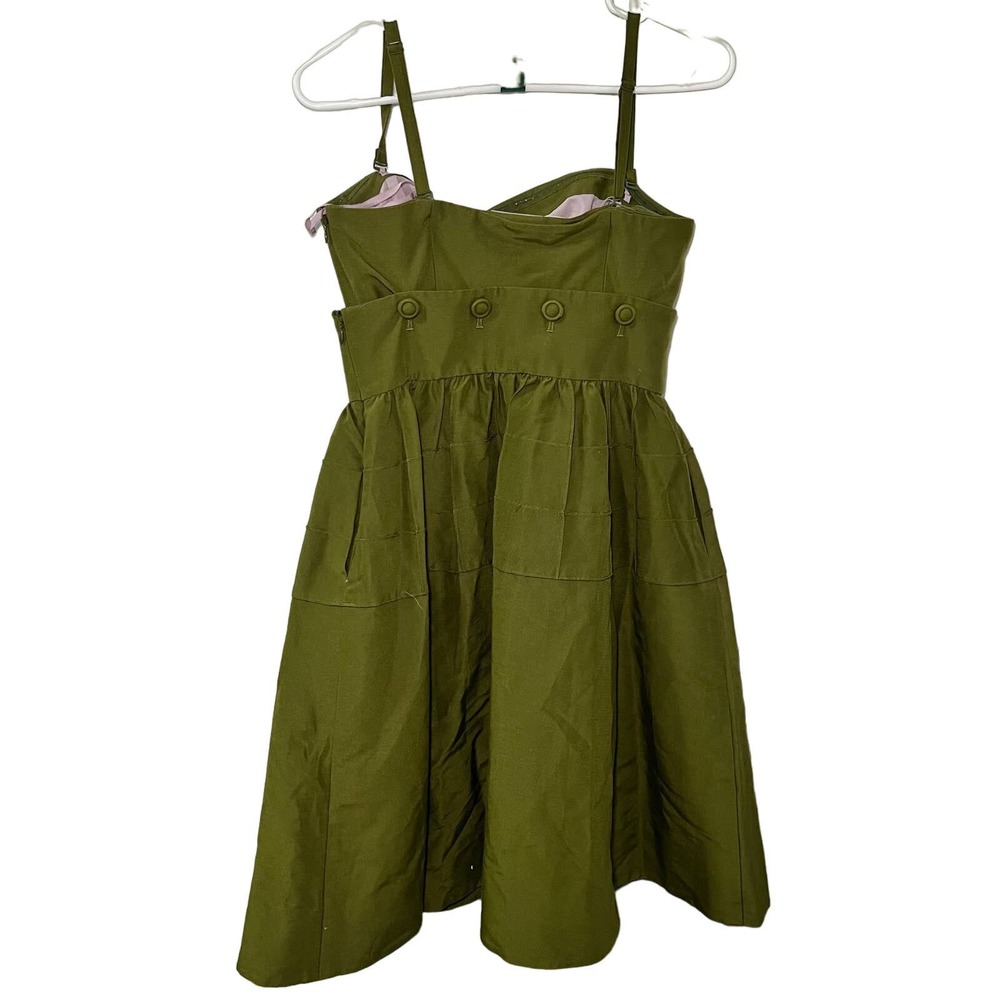 Women's Maeve Anthropologie Green Button Dress Silk Blend Size 4P - Picture 4 of 8